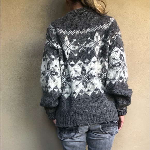 Stunning Vintage Fair Isle Snow flakes Nordic style virgin wool sweater size M - Picture 3 of 9